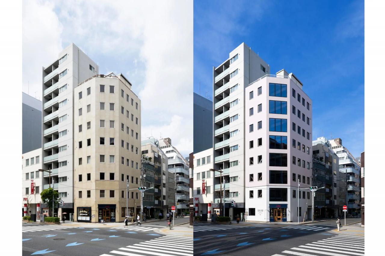 改修前後のウィンド小伝馬町ビル外観