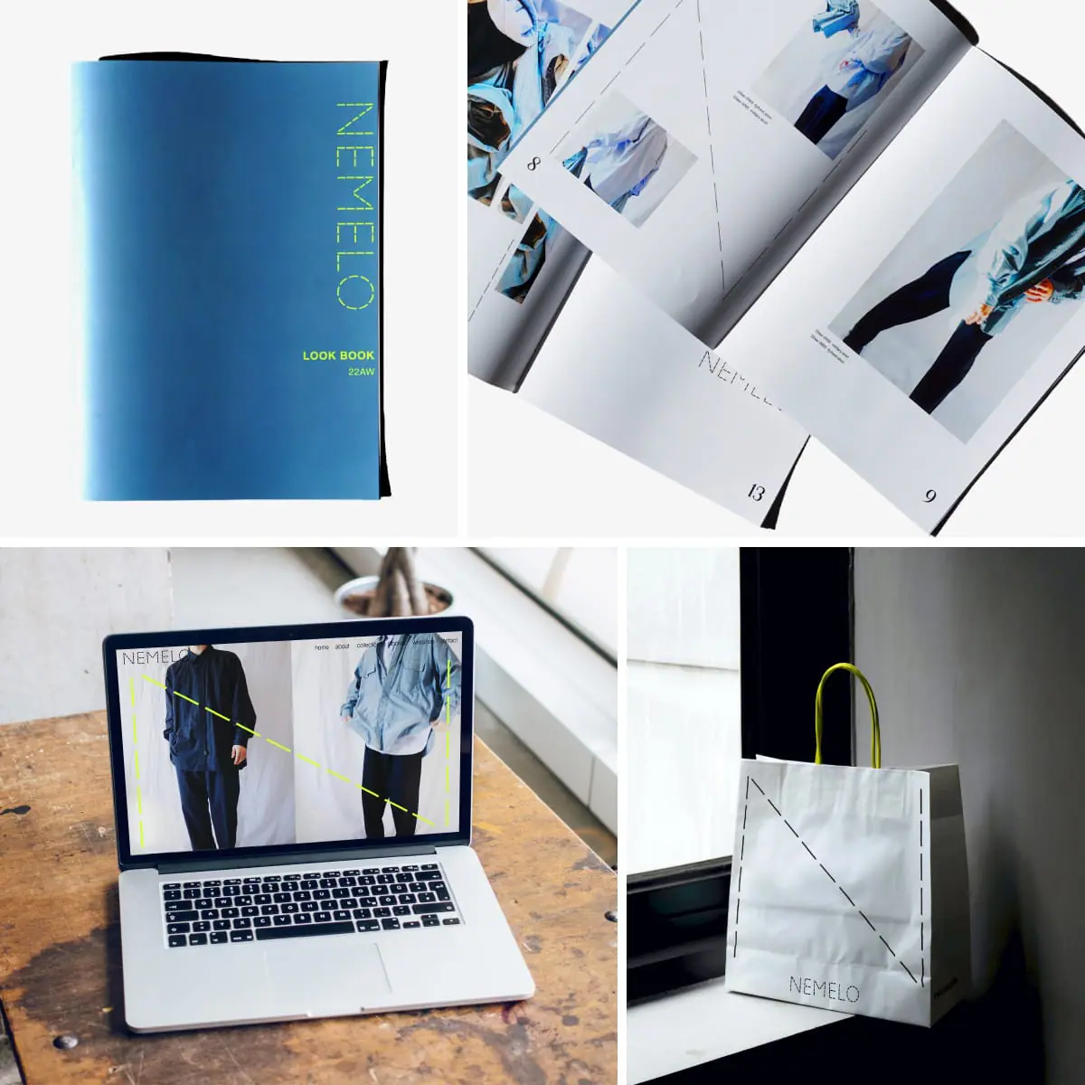 在学時の課題作品。ファッションブランドをコンセプトやストーリーから企画し、フォト、ルックブック、ショッパー、Webサイト等のデザインに落とし込んだ